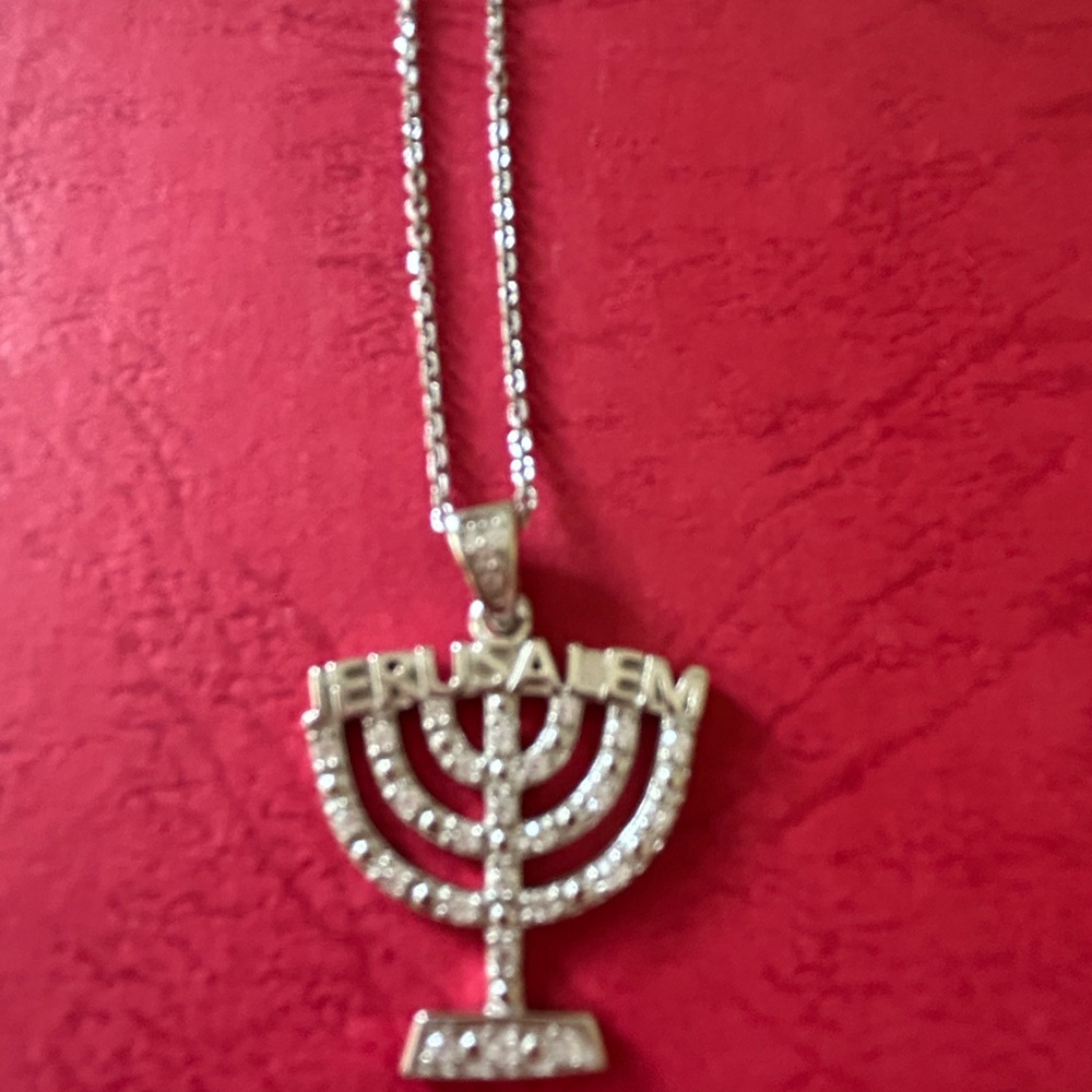 Sterling silver Jerusalem menorah necklace